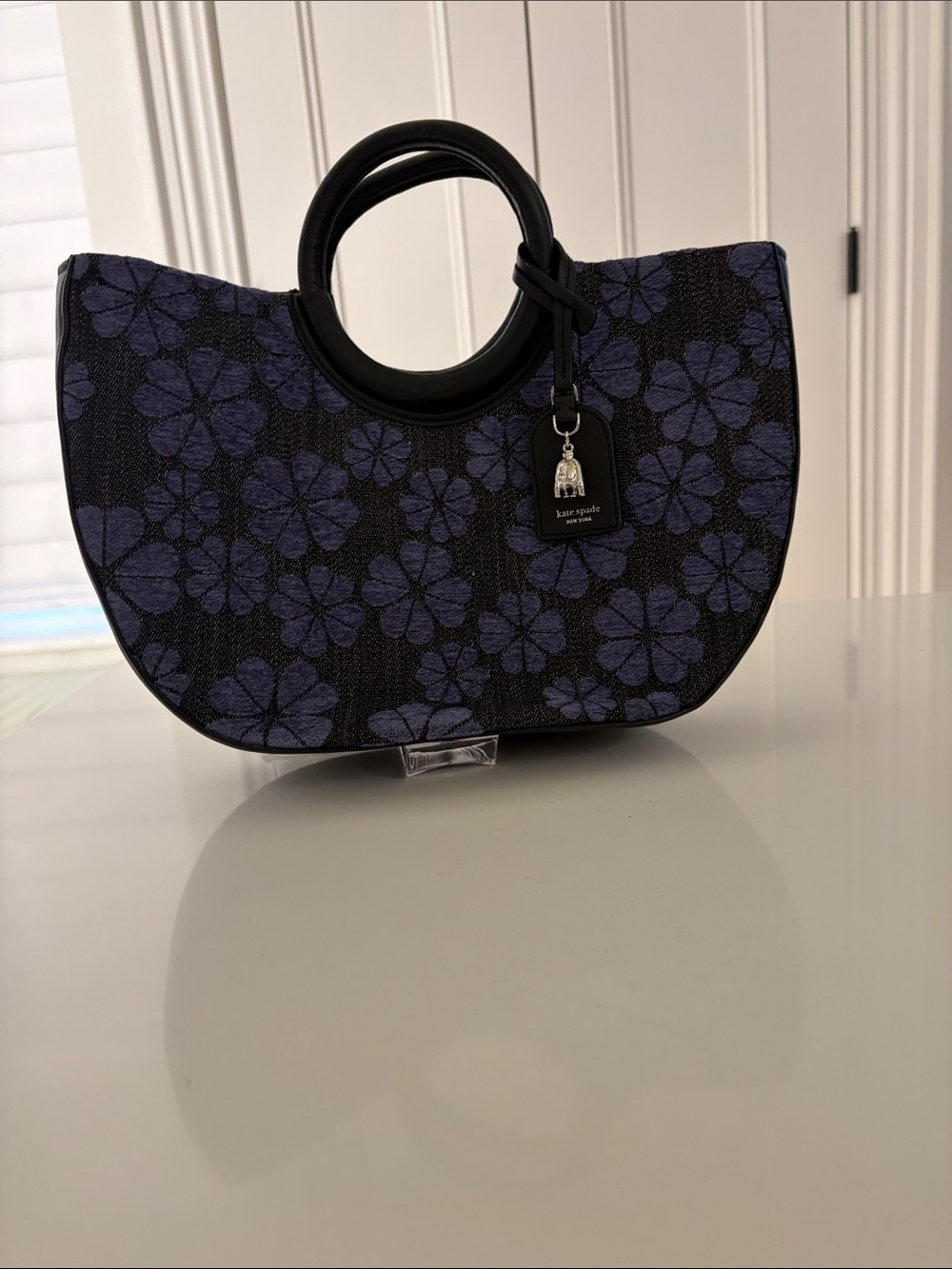 kate spade Black & Purple Floral Circle-Handle Tote